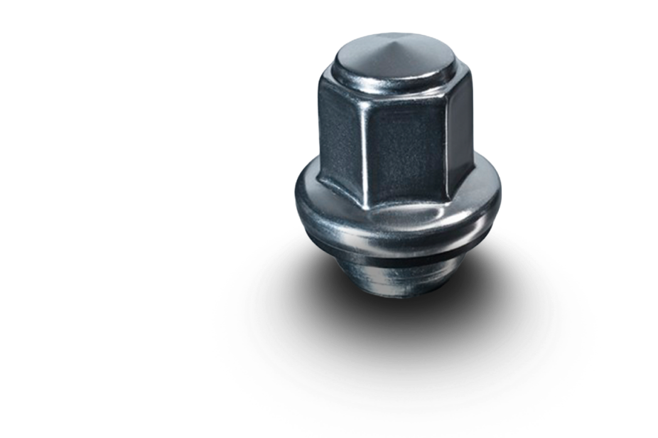 Close-up of a stainless steel capped wheel fastener from Decorex, showing a polished decorative cap and threaded body