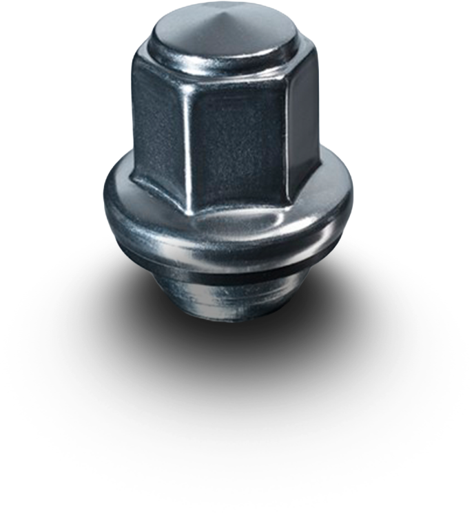 Close-up of a stainless steel capped wheel fastener from Decorex, showing a polished decorative cap and threaded body